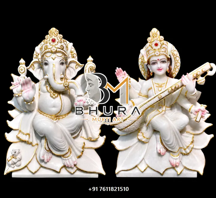 Ganesh Laxmi Pink Lotus Divine Pair handcrafted statue