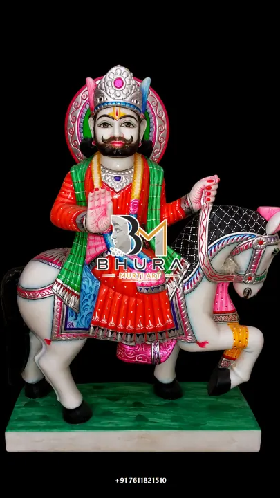 Baba Ramdev Royal Pink Horse Murti handcrafted statue