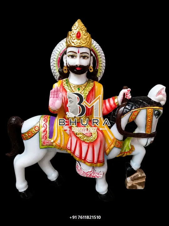 Baba Ramdev Crowned Ashirwad Horse Murti handcrafted statue