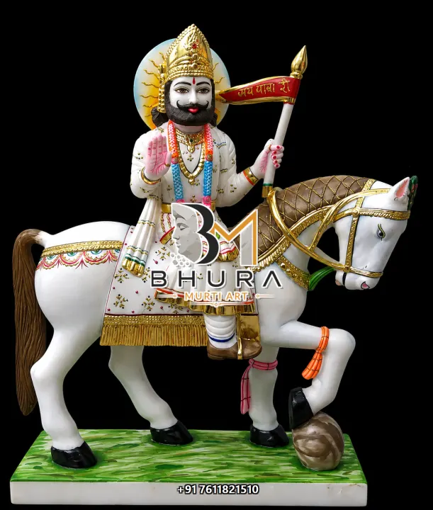 Baba Ramdev Traditional Spear Horse Murti handcrafted statue