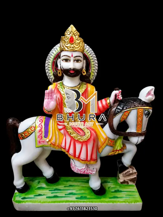 Baba Ramdev Compact Ashirwad Horse Murti handcrafted statue