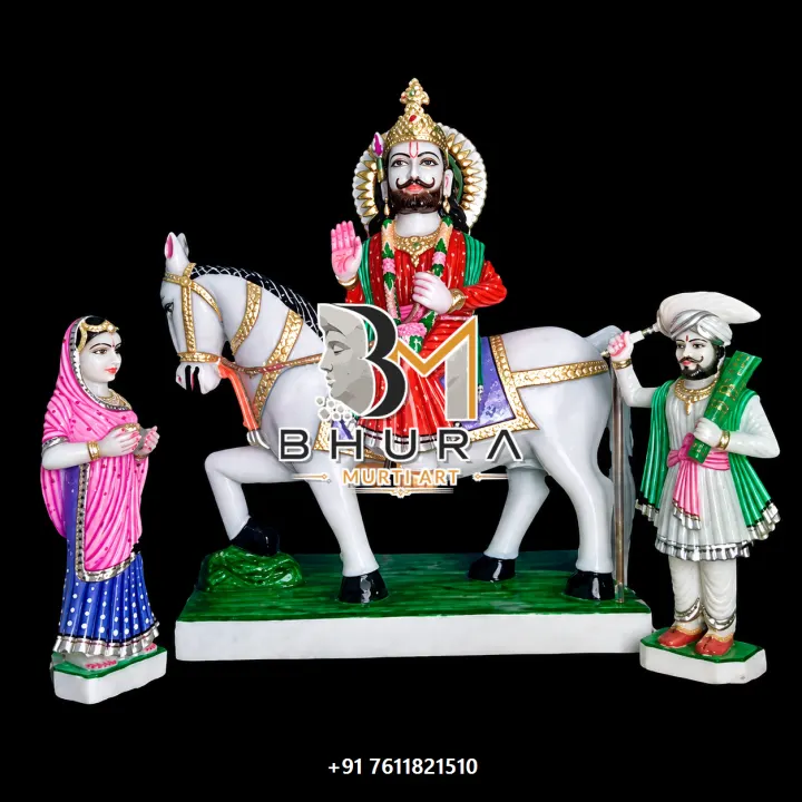 Baba Ramdev with Devotees Horse Murti handcrafted statue