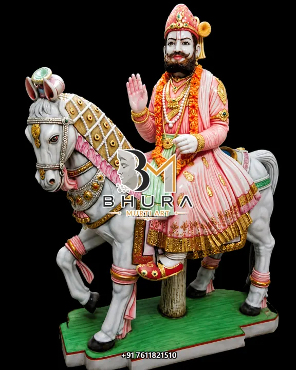 Baba Ramdev Saffron Saint Horse Murti handcrafted statue