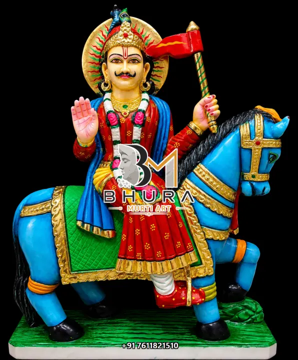 Baba Ramdev Blue Horse Flag Murti handcrafted statue
