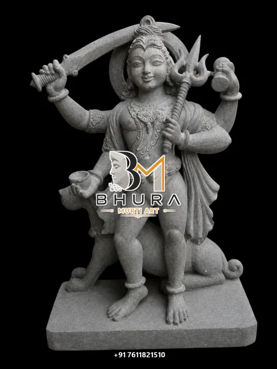 Hand-Carved Kaal Bhairav Marble Murti handcrafted statue