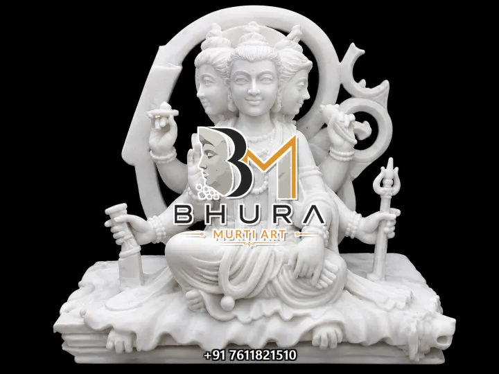 Dattatreya Hand-Carved Makrana Divine Collection handcrafted statue