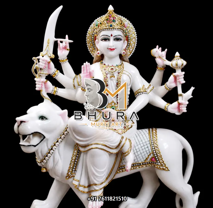 Durga Maa Shwet Marble Lion Collection handcrafted statue