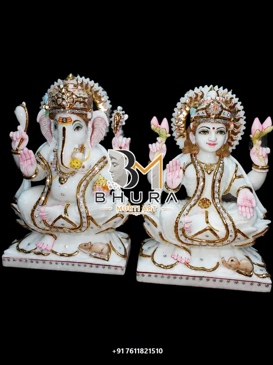 Ganesh Laxmi Silver Crown Royal Set handcrafted statue