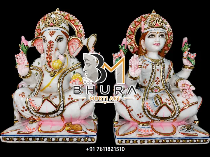 Ganesh Laxmi Multicolour Jewel Pedestal Set handcrafted statue