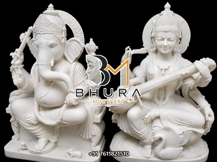 Ganesh Laxmi Natural Makrana Marble Set handcrafted statue