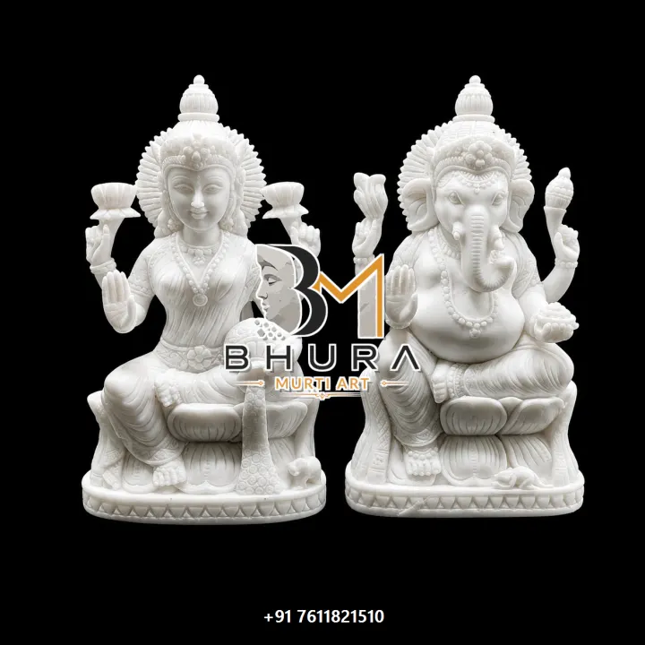 Ganesh Laxmi Hand-Carved Makrana Pair handcrafted statue