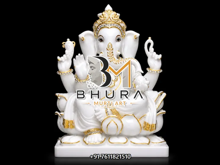 White Marble Ganesha Standing and Dancing Collection handcrafted statue