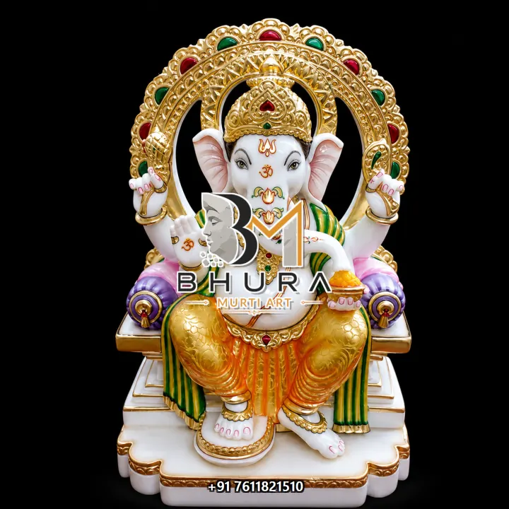 White Marble Ganesha Ornate Arch Variant Collection handcrafted statue