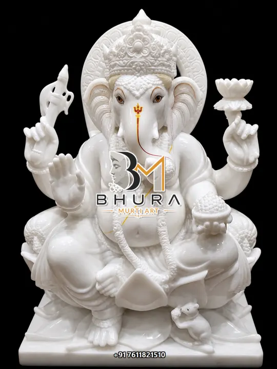 White Gold Ganesha Royal Throne Collection handcrafted statue