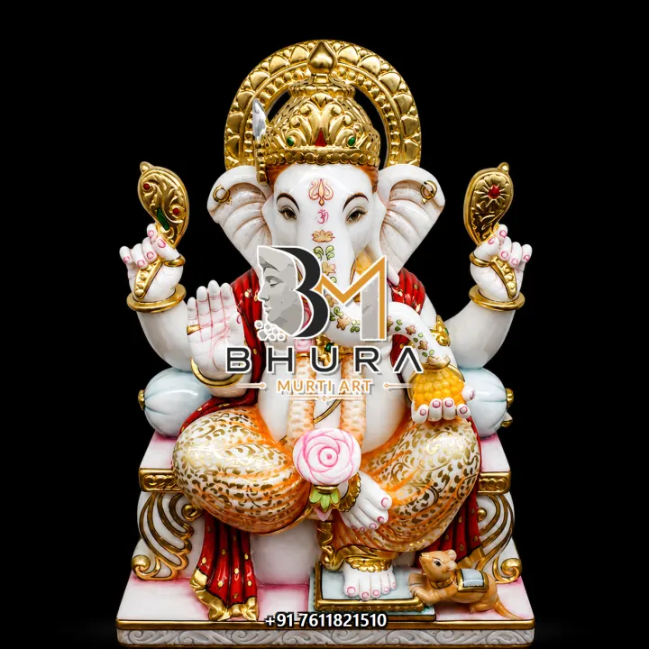 White Marble Ganesha Crowned Variant Collection handcrafted statue