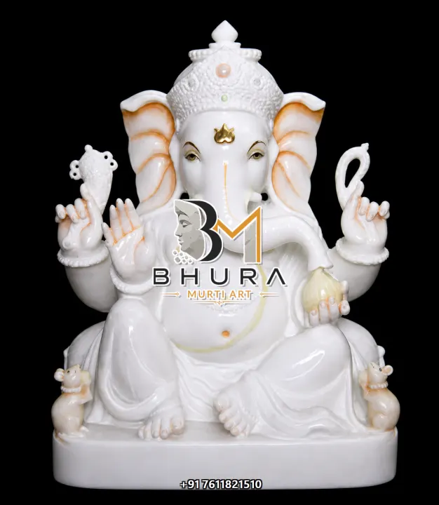White Marble Ganesha Ornamented Variant Collection handcrafted statue