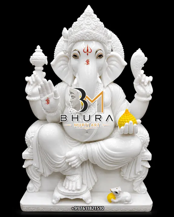 Pastel Gold White Marble Ganesha Collection handcrafted statue