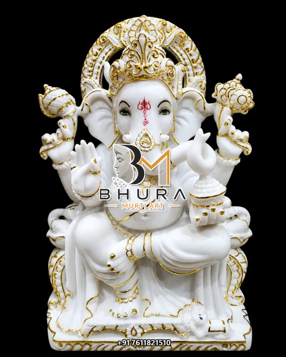 Hand-Carved White Marble Ganesha Collection handcrafted statue