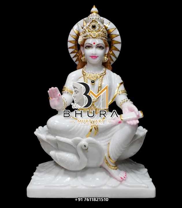 Gayatri Maa Shwet Swan Marble Murti handcrafted statue