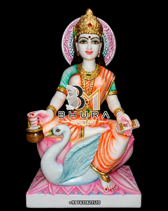 Gayatri Maa Green Shawl Swan Murti handcrafted statue