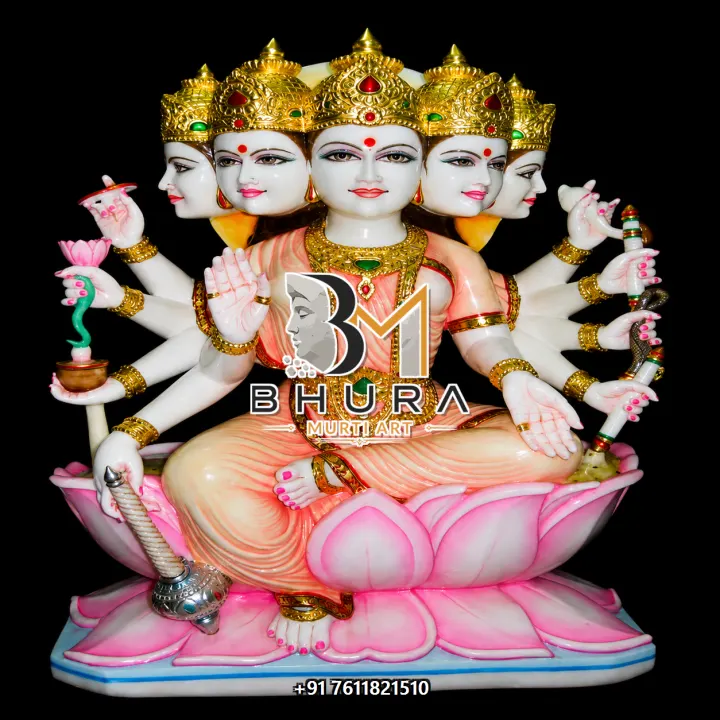 Panchmukhi Gayatri Maa Pink Lotus Murti handcrafted statue