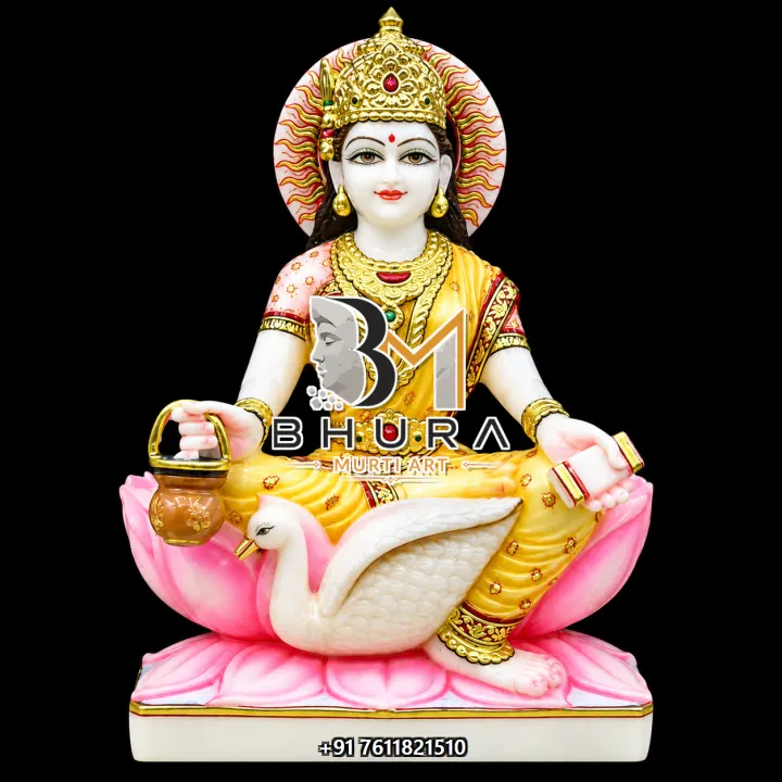 Gayatri Maa Golden Saree Pink Lotus Murti handcrafted statue