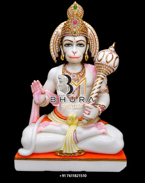 Sitting Hanuman White Gold Meditation Collection handcrafted statue