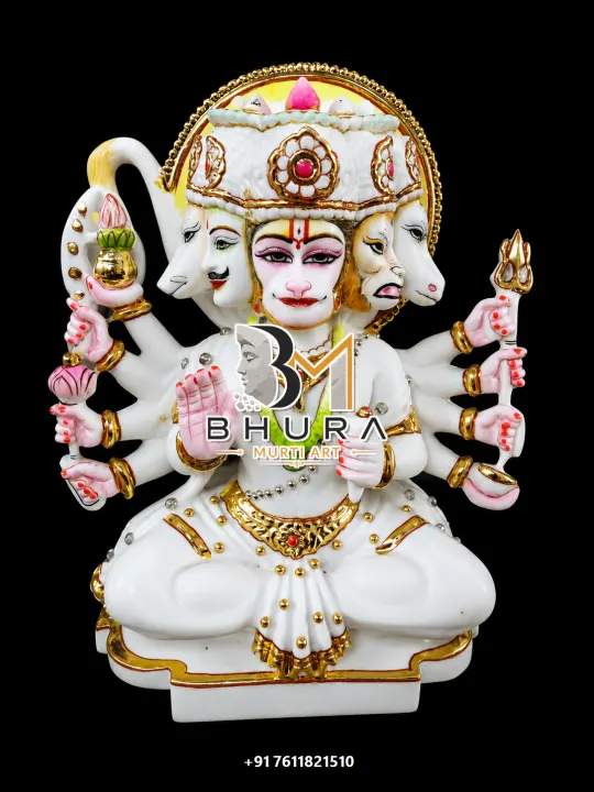 Panchmukhi Hanuman Sitting White Gold Collection handcrafted statue