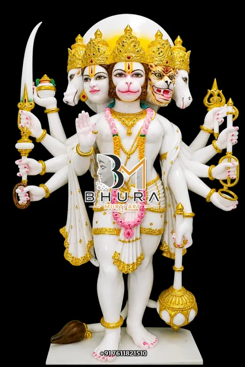 Panchmukhi Hanuman Standing White Gold Collection handcrafted statue