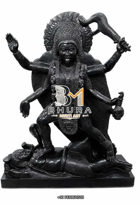 Four-Armed Kali Maa with Shiva Marble Statue handcrafted statue