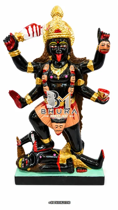 Mahakali Four-Hand Statue with Lord Shiva handcrafted statue