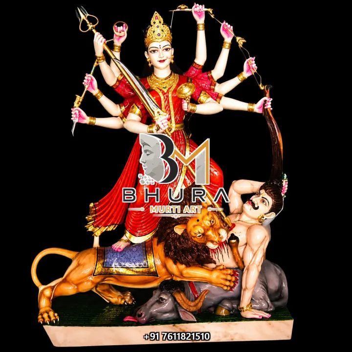 Mahishasura Mardini Red Attire Victory Murti handcrafted statue