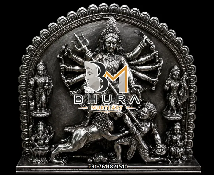 Mahishasura Mardini Black Stone Temple Panel handcrafted statue