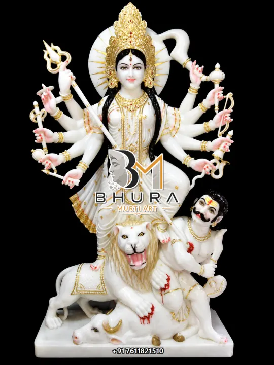 Mahishasura Mardini Shwet Marble Divine Murti handcrafted statue