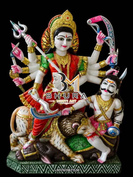 Mahishasura Mardini Multicolour Lion Murti handcrafted statue