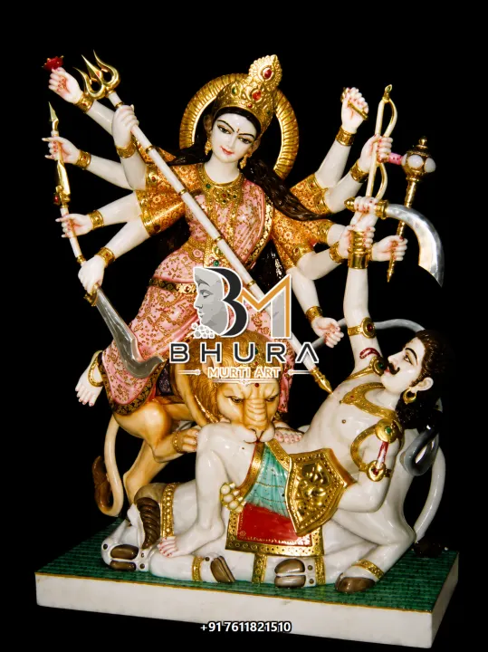 Mahishasura Mardini Golden Saree Victory Murti handcrafted statue