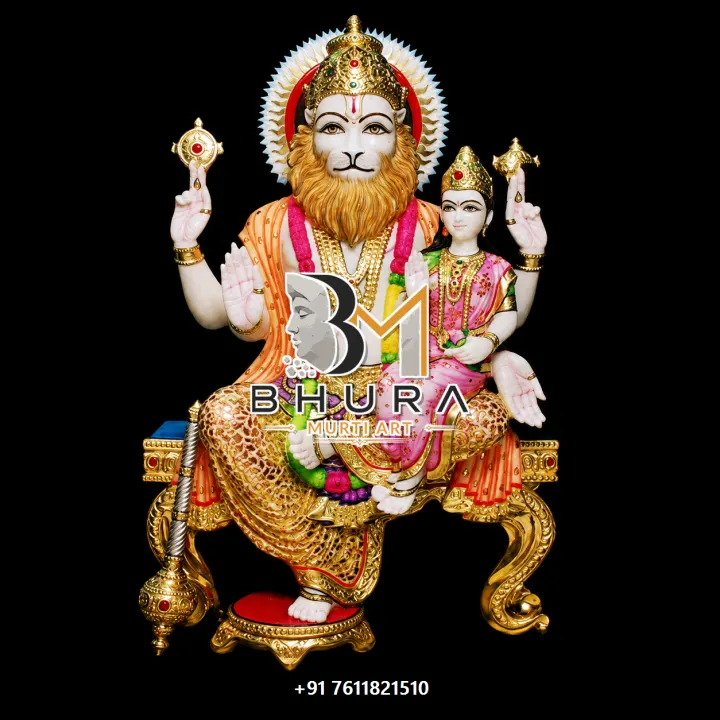 Lakshmi Narsingh Golden Royal Throne Murti handcrafted statue