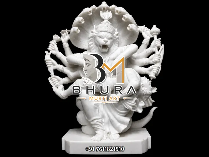 Ugra Narsingh Shwet Marble Multi-Arm Murti