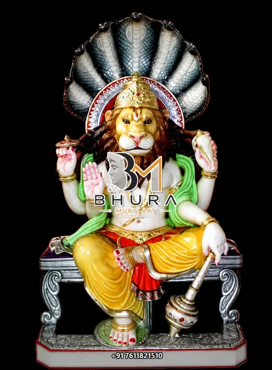 Lakshmi Narsingh Sheshnag Silver Throne Murti handcrafted statue