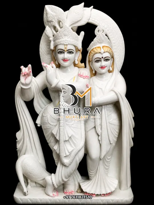 Handcrafted Radha Krishna Marble Statue Collection