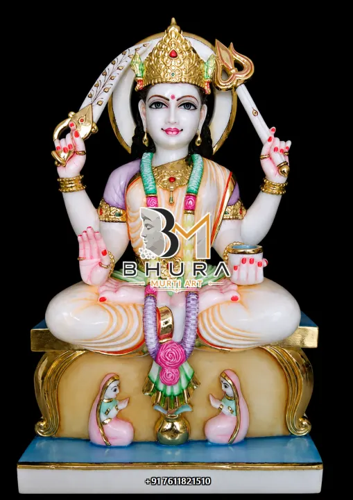 Santoshi Maa White Gold Divine Throne Murti handcrafted statue