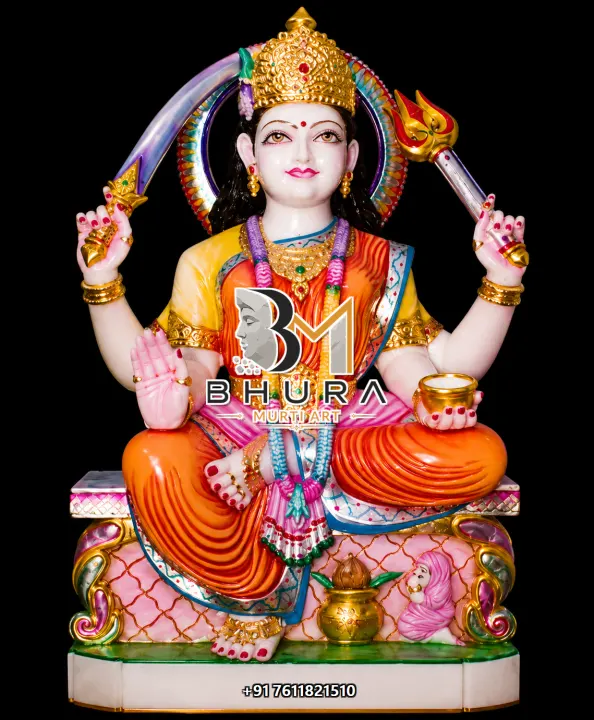 Santoshi Maa Orange Saree Floral Base Murti handcrafted statue