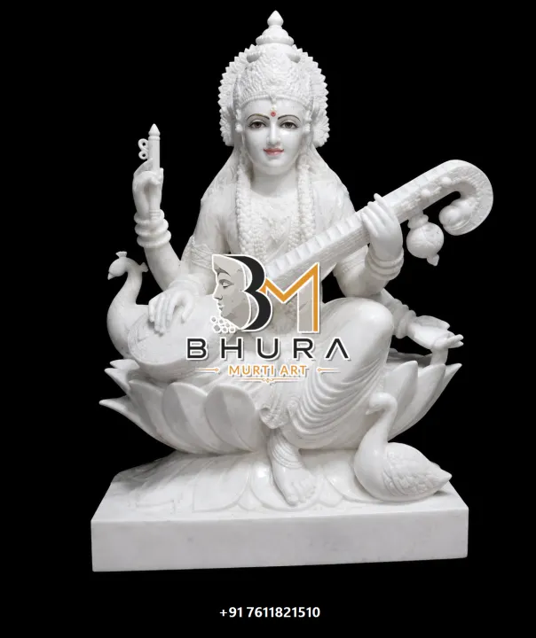 Lotus Pose Goddess Saraswati Marble Statue Collection handcrafted statue
