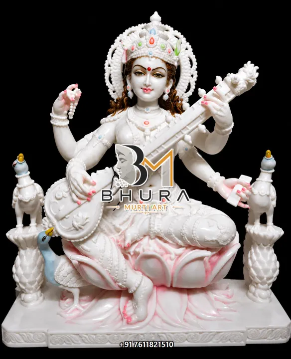 Hand-Carved Goddess Saraswati Marble Statue Collection handcrafted statue