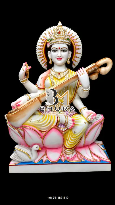 Custom-Made Goddess Saraswati Marble Statue Collection handcrafted statue