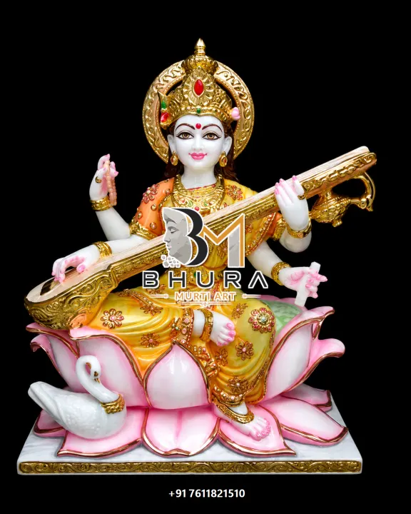 Knowledge and Wisdom Goddess Saraswati Marble Statue Collection handcrafted statue
