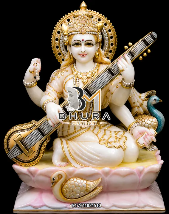 Ornamental Goddess Saraswati Marble Statue Collection handcrafted statue