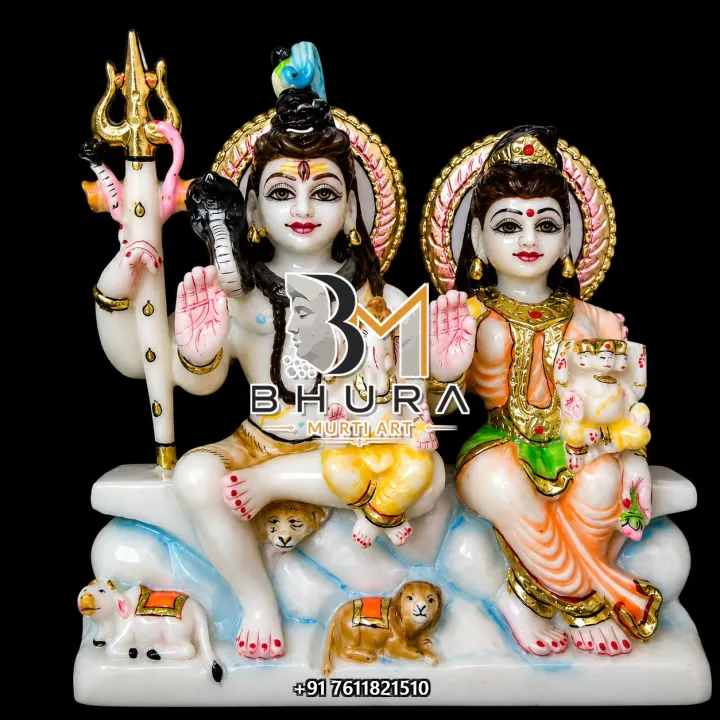 Hand-Painted Shiv Parvati Marble Statue Collection handcrafted statue