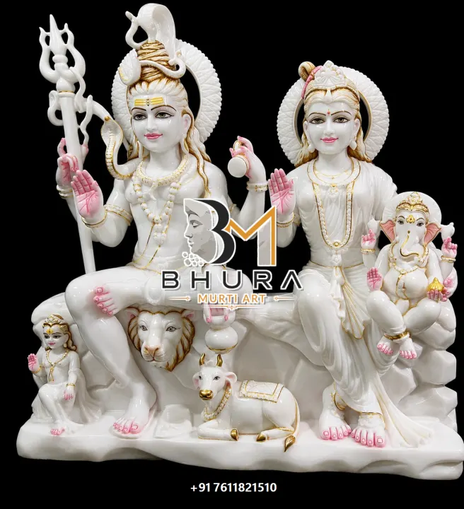 Family Pose Shiv Parvati Marble Statue Collection handcrafted statue