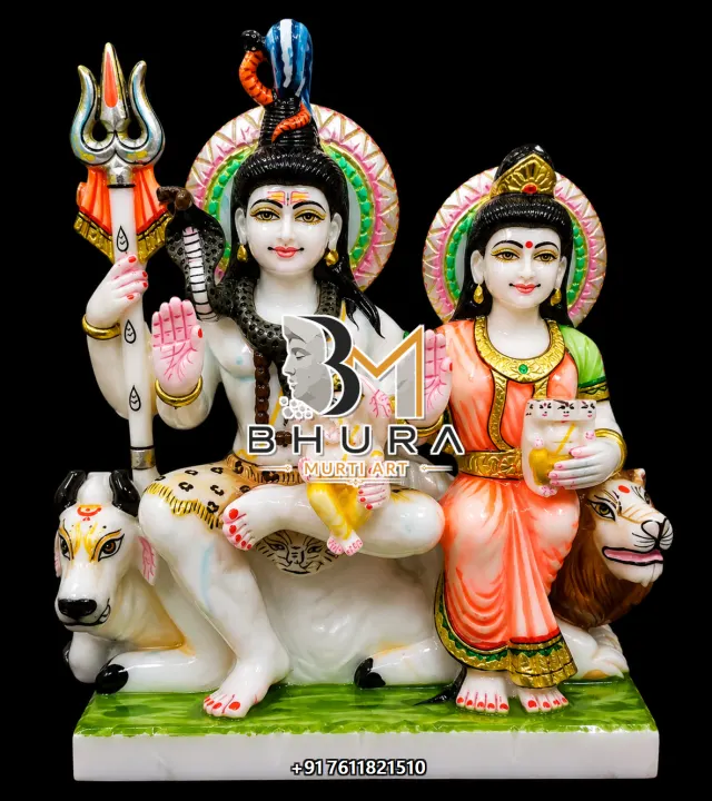 Traditional Indian Shiv Parvati Marble Statue Collection handcrafted statue